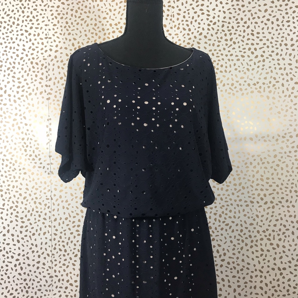 Maggy London Navy Blue eyelet Dress. Size 8
